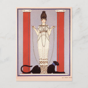 Cartão Postal Dama Com Estilo Art Déco Vintage Pantera