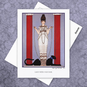 Cartão Postal Dama com Pantera George Barbier Moda