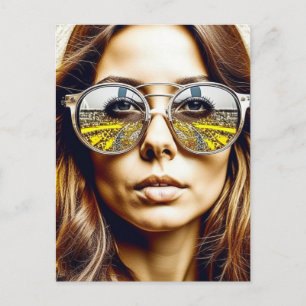 Cartão Postal Dama com Reflexo nos Óculos de Sol Arte de IA