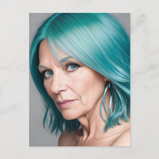 Cartão Postal Dama de Cabelo Azul Esverdeado (Frente)