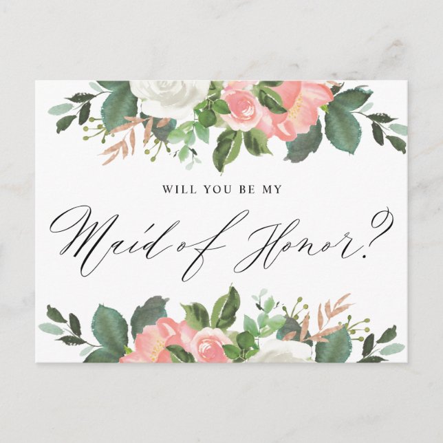 Cartão Postal Dama de Honra Floral Primavera Você Será Minha Dam (Frente)