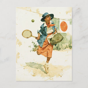 Cartão Postal Dama de Tênis Vintage Caprichosa