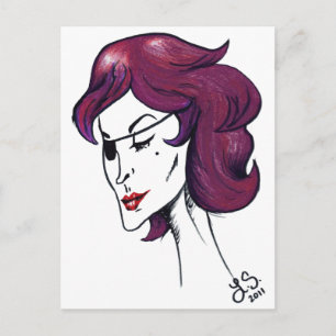 Cartão Postal Dama Pirata Violeta Mulher Cabelo Roxo Desenho Art