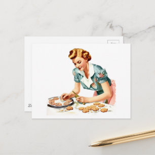 Cartão Postal Dama Retro Assando Biscoitos