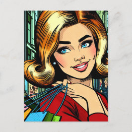 Cartão Postal Dama Retro com Sacolas de Compras Século XX