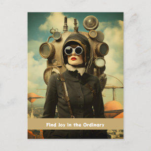 Cartão Postal Dama Steampunk Encontra Alegria no Ordinário