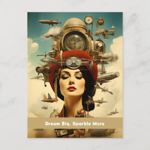 Cartão Postal Dama Steampunk Sonhe Grande, Brilhe Mais