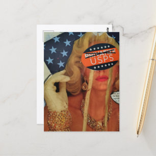 Cartão Postal Dama Surrealista Chora Lágrimas Douradas Colagem