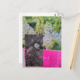Cartão Postal Dama Vintage em Colagem de Flores