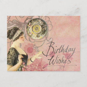Cartão Postal Dama Vintage Feliz Aniversário