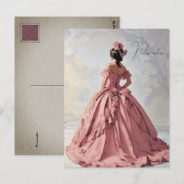 Cartão Postal Dama Vitoriana Vestido Rosa Bonito Antigo Pessoal 