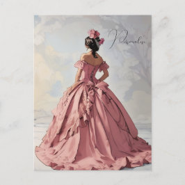Cartão Postal Dama Vitoriana Vestido Rosa Bonito Antigo Pessoal 