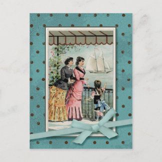 Cartão Postal Damas Vitorianas & Reprodução Vintage de Menina