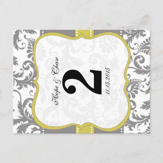 Cartão Postal Damasco de aves amarela e Cinza (Frente)