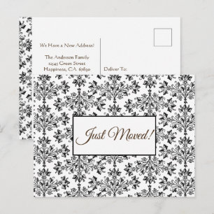 Cartão Postal Damásco Floral Preto em Branco Editável Acabei de