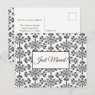 Cartão Postal Damásco Floral Preto em Branco Editável Acabei de