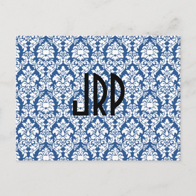 Cartão Postal Damasco Monograma e Azul (Frente)