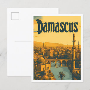Cartão Postal Damasco Síria Vintage Art Viagem