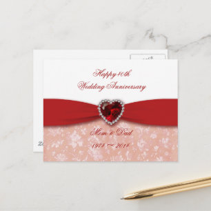 Cartão Postal Damask 40ª Design de Aniversário de Casamento