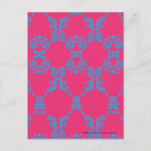 Cartão Postal Damask Aqua-Magenta