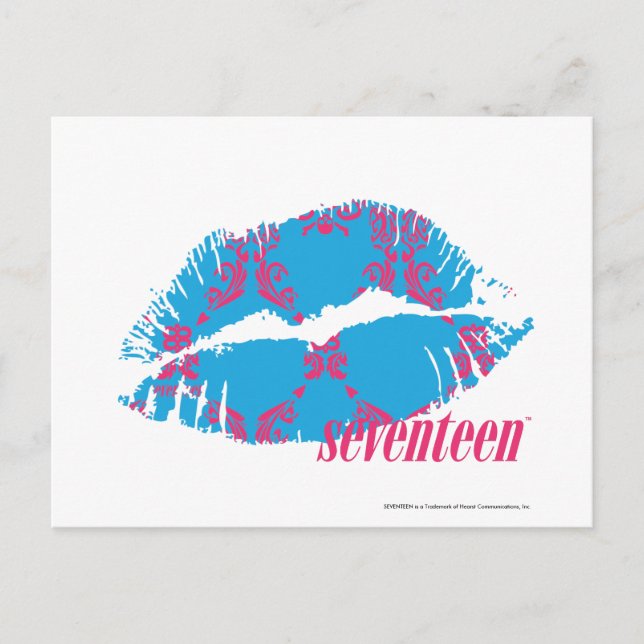 Cartão Postal Damask Magenta-Aqua (Frente)
