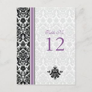 Cartão Postal Damask Purple, Black, White Wedte Table Number