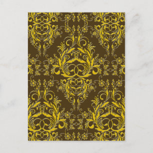 Cartão Postal Damask Wildflower, embutido metal em castanho e Do
