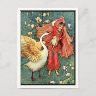 Cartão Postal Damayanti e o Cisne de Warwick Goble