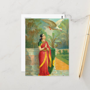 Cartão Postal Damayanti e Swan por Raja Ravi Varma