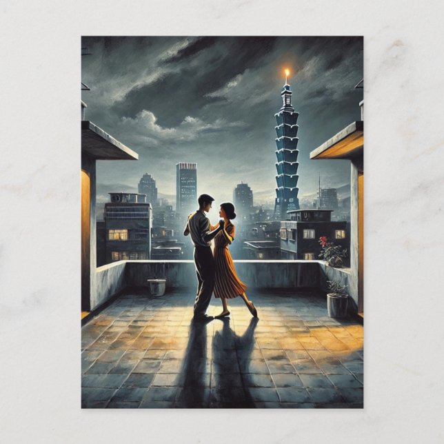 Cartão Postal Dança de casal com Taipei 101 (Frente)