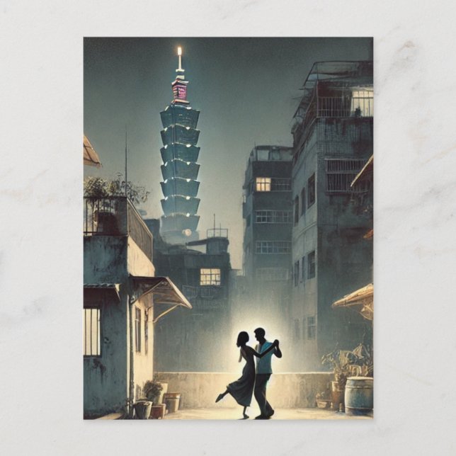 Cartão Postal Dança de casal com Taipei 101 ao fundo (Frente)