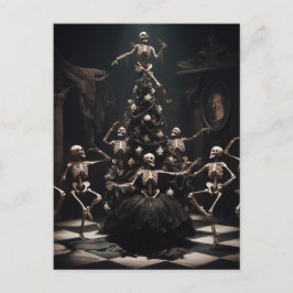 Cartão Postal dança macabra natal Skeletons em volta da árvore