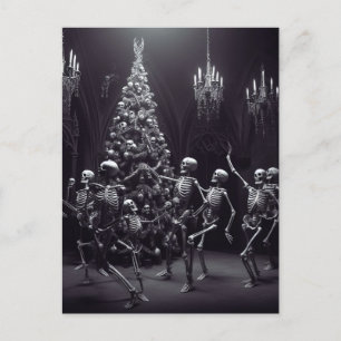 Cartão Postal dança macabra natal Skeletons em volta da árvore