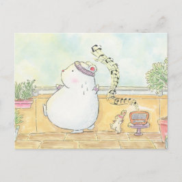 Cartão Postal dança mais seja feliz urso polar coelho aquarela