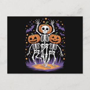 Cartão Postal Dançando Skeleton Halloween Pumpkin