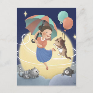 Cartão Postal Dançar com Gatos na Noite de Lua