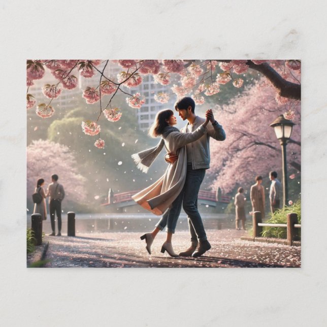 Cartão Postal Dançar no Parque Ueno do Japão na Primavera (Frente)