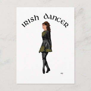 Cartão Postal Dançarino Irlandês - Vestido Preto, Cabelo Castanh