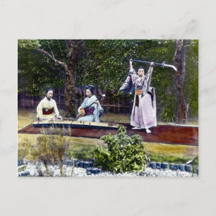 Cartão Postal Dançarino Japonês e Músicos Vintage