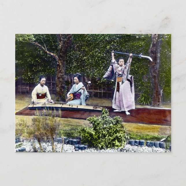 Cartão Postal Dançarino Japonês e Músicos Vintage (Frente)