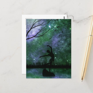 Cartão Postal Dançarino Nebula Sky Silhouette - Verde e Indigo