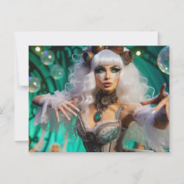 Cartão Postal Dançarino Verde Futurístico Vitoriano Steampunk