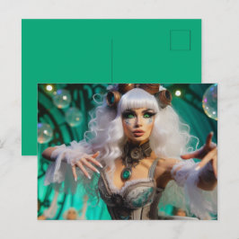Cartão Postal Dançarino Verde Futurístico Vitoriano Steampunk