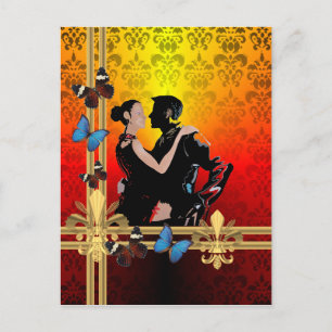 Cartão Postal Dançarinos românticos do tango em damask