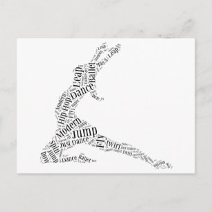 Cartão Postal Dance Word Cloud Black & White