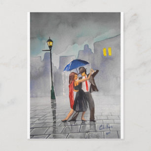 CARTÃO POSTAL DANCING CASAL UMBRELLA