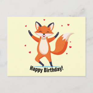 Cartão Postal Dancing Fox Feliz Aniversário Texto Personalizado
