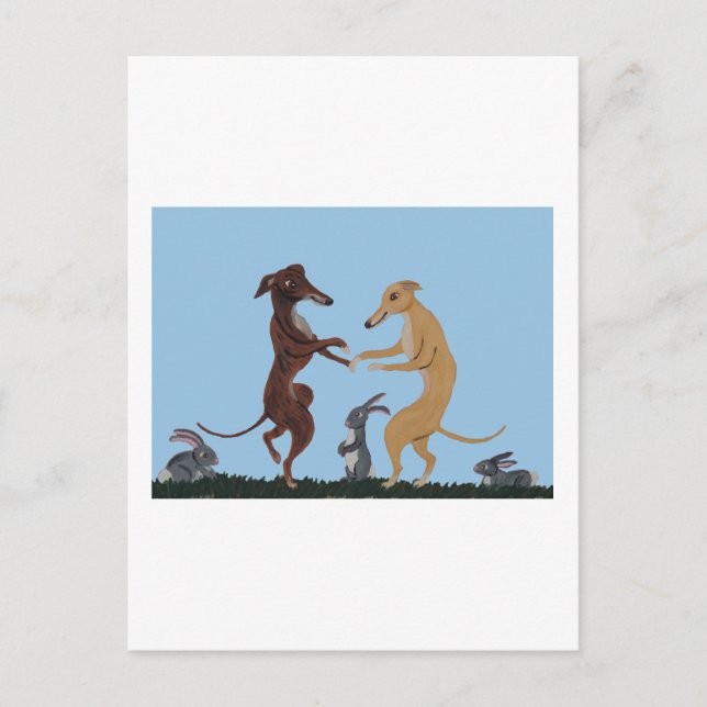 Cartão Postal Dancing Greyhounds & Bunny Friends Invitation (Frente)