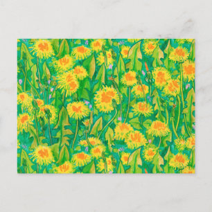 Cartão Postal Dandelion Bloom Summer Flowers Floral Verde Amarel