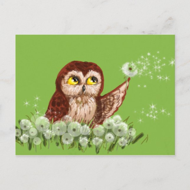 Cartão Postal Dandelion de coruja-branca (Frente)